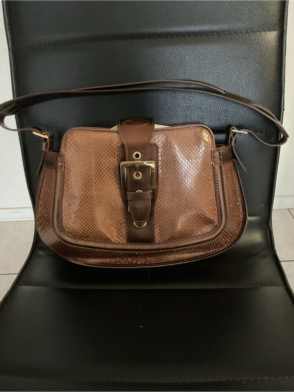 Tod's Brown Textured Leather Shoulder Bag with Buckle